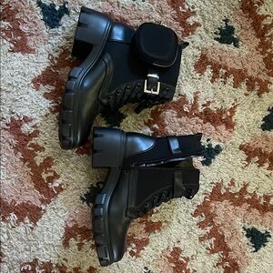 Black Combat Boots with Pouch